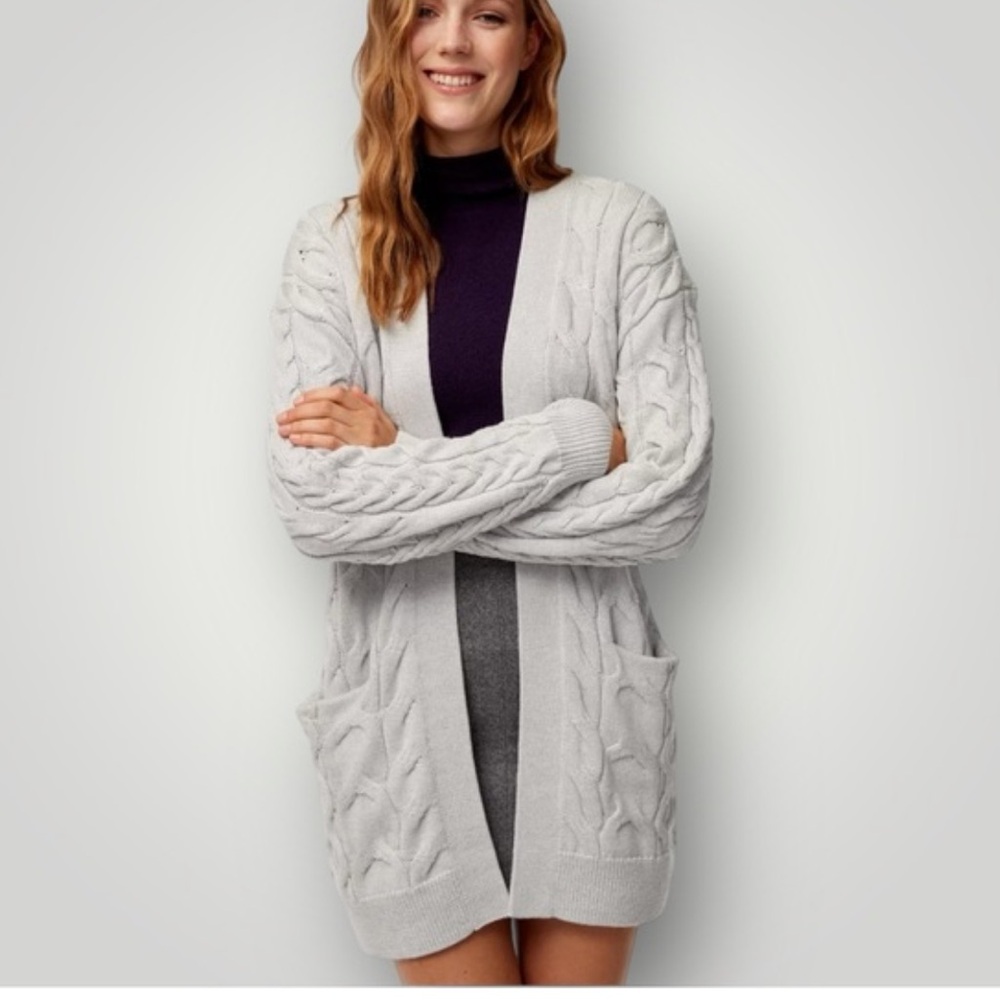 Wilfred Cable-Knit Open Cardigan - Light Beige s